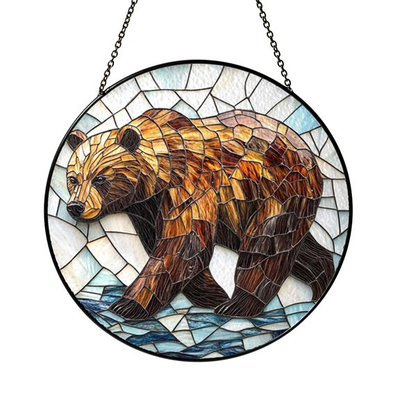Wildlife Bear Glass Suncatcher Hanging Window Nature Theme Decoration Gift