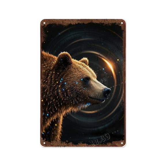 Wildlife Bear Tin Sign 12x16 Inch Rustic Black Background Decor for Hunting Lodge, Cabin Retreat, or Camping Site | Unique Gift for Outdoor Enthusiasts and Adventurers