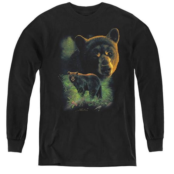 Wildlife & Black Bears Youth Long Sleeve T-Shirt, Black - Large