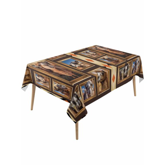 Wildlife Camels Table Cloth, Waterproof Tablecloth for Rectangle Tables, Deserts Animals Brown Geometric Rustic Reusable Washable Fabric Table Cover for Restaurant Kitchen Dining Tables 54"x108"