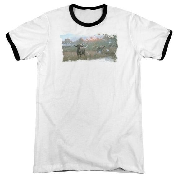 Wildlife Cape Buffalo Adult Ringer T-Shirt White Black