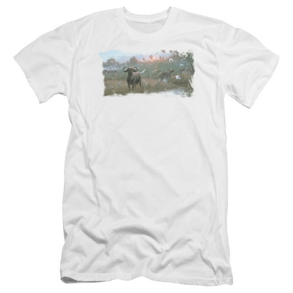 Wildlife Cape Buffalo Premium Canvas Adult Slim Fit 30/1 T-Shirt White