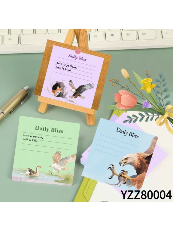 Wildlife Charm: Eagle - Decorated Mini Note Cards (3.543.54 Inches),100-Pack with105 Various Emoticon Stickers,Writing Notepads for Office&Planning,Eagle - Themed Notepads for Letters & Plans