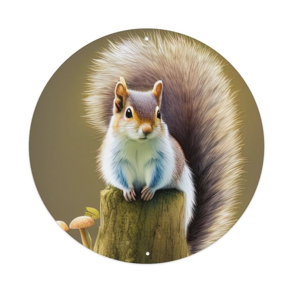 Wildlife Chipmunk Vintage Metal Tin Sign Plaque Wall Decor for Cafe, Club, Garden Round Metal Poster 8x8Inch