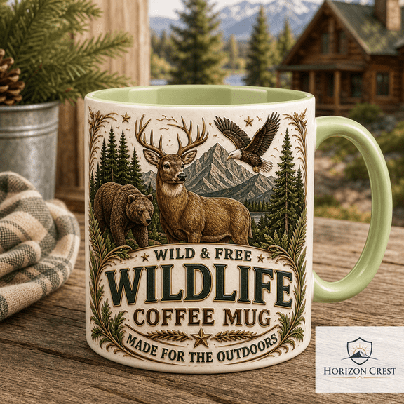 Wildlife Coffee Mug Rustic Forest Animal Design for Cabin Lovers & Outdoor Gift