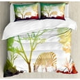 thumbnail image 1 of Wildlife Decor Queen Size Duvet Cover Set, Digital Zebra Figure in Fractal Display Vivid Colors A Look at Kenya Illustration, Decorative 3 Piece Bedding Set with 2 Pillow Shams, Multi, by Ambesonne, 1 of 3