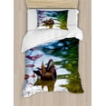 thumbnail image 1 of Wildlife Decor Twin Size Duvet Cover Set, Chinese Mandarin Ducks Sail in River East Asian Winged Creature Peace Habitat, Decorative 2 Piece Bedding Set with 1 Pillow Sham, Multi, by Ambesonne, 1 of 3