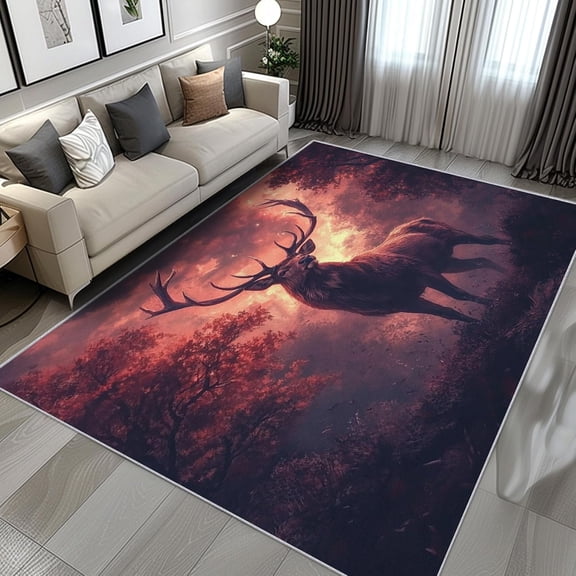 Wildlife Deer Elk Area Rugs, Hunting Animal Carpet, Washable Non Slip Low Pile Soft Rug for Bedroom Living Room Decor Mat 2ftx3ft