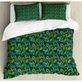 thumbnail image 1 of Wildlife Duvet Cover Set, Girl in Jungle Along a Leopard Illustration Wild Forest Themed Design, Decorative 3 Piece Bedding Set with 2 Pillow Shams, Calking Size, Hunter Green Dark Teal, by Ambesonne, 1 of 3