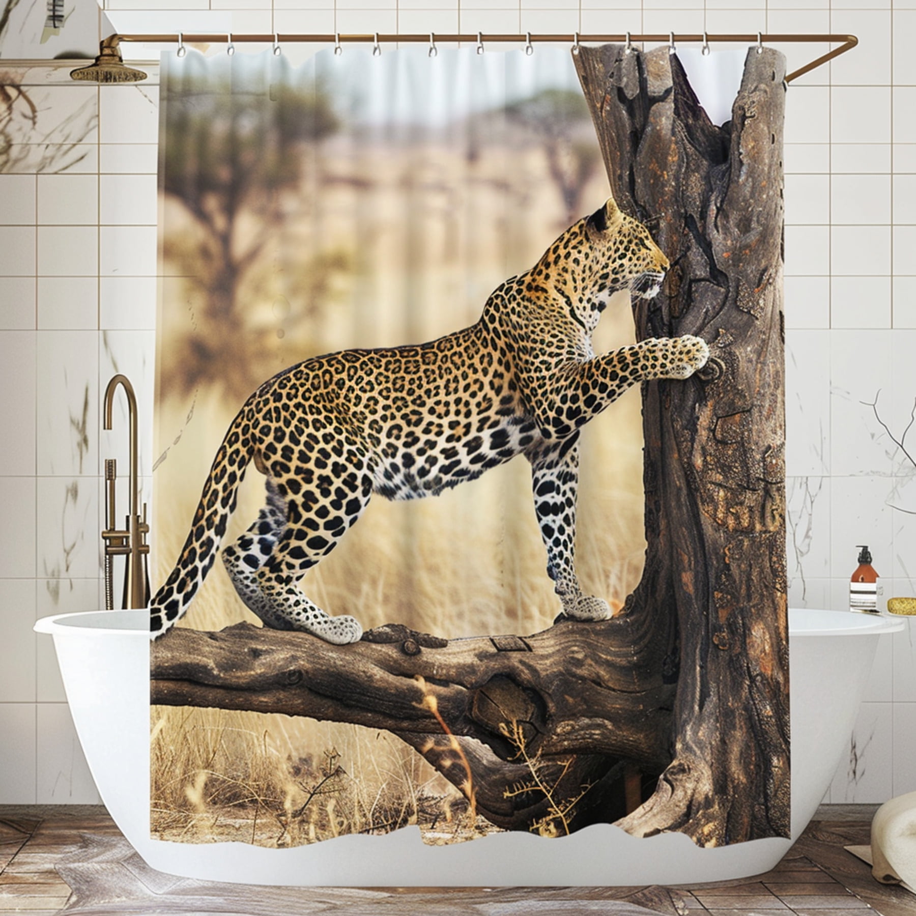 Wildlife Elegance: Leopard in African Savannah Shower Curtain Nature ...