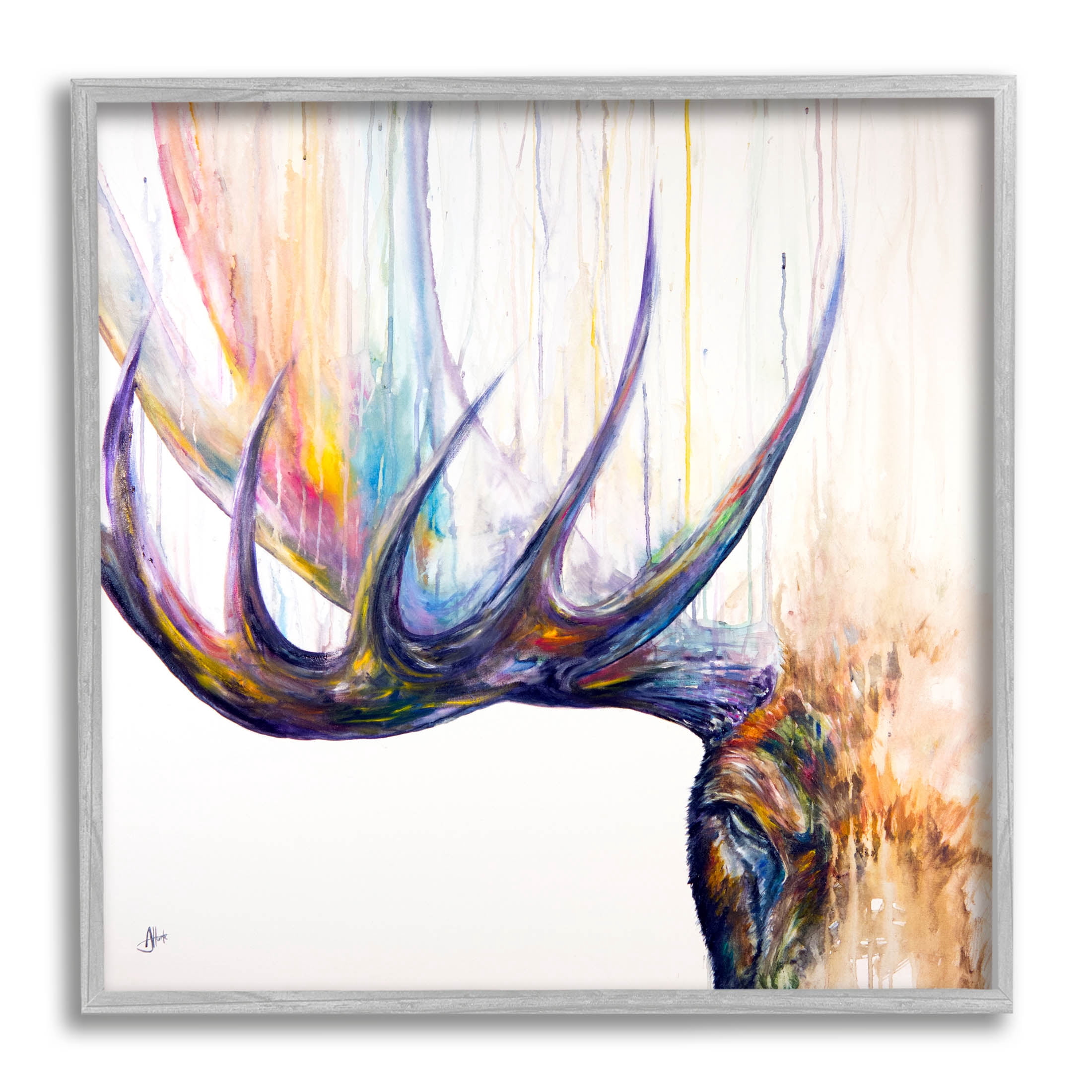 Wildlife Elk Antler Portrait Animals & Insects Graphic Art Gray Framed Art Print Wall Art
