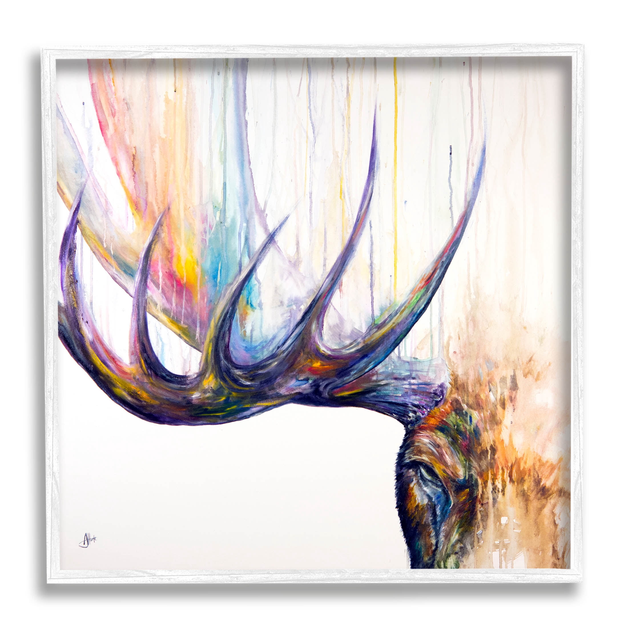 Wildlife Elk Antler Portrait Animals & Insects Graphic Art White Framed Art Print Wall Art