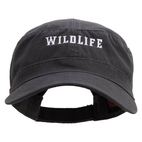 Wildlife Embroidered Garment Washed Adjustable Army Cap - Charcoal Grey OSFM