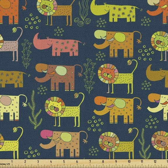 Ambesonne Wildlife Fabric by the Yard Upholstery, Whimsical Woodland Animals, 2 Yards, Multicolor