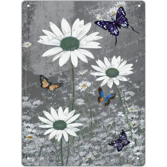 Wildlife Flower & Butterfly Nostalgic Vintage Metal Wall Décor, Garden Decor, Flower Shop Decor, Floral Chic Shabby Tin Sign For Farmhouse Kitchen Dinning Room Bedroom Wall Art 12 x 16 In