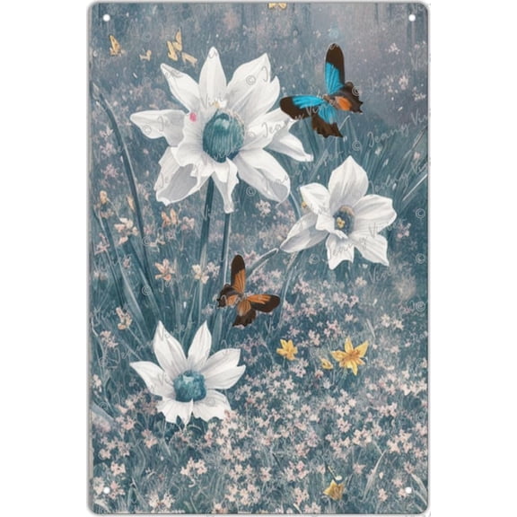 Wildlife Flower & Butterfly Nostalgic Vintage Tin Sign Flowers Decorations for Wall,Flower Wall Decor Baby Girl Boy Nursery Room,Rustic Country Farmhouse Tin Signs 12x16 Inches