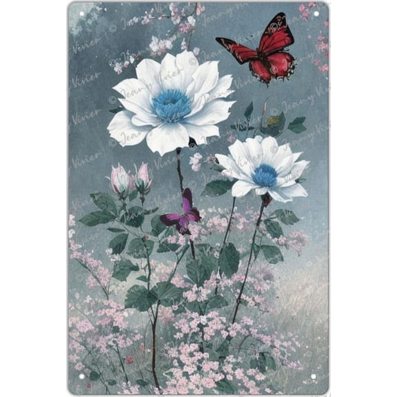 Wildlife Flower & Butterfly Nostalgic Vintage Tin Sign Metal Flower Wall Decor Floral Wall Art for Kitchen Bathroom Living Room,Garden Sign, Yard Sign, 5.5x8 Inches