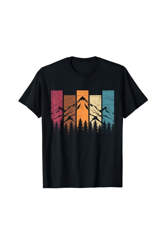 Wildlife Forest Nature Trees Retro Outdoors Mountains Hiking Black T-Shirt