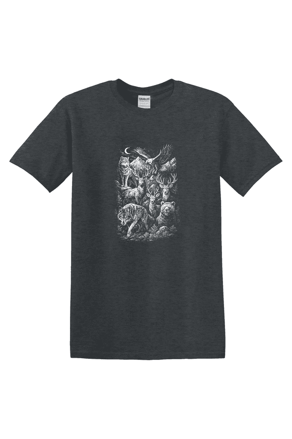 Wildlife Forest Wolf Deer Bear Graphic T-Shirt