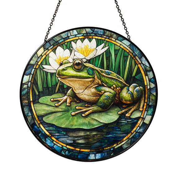 Wildlife Frog Round Stained Glass Clipart Graphic