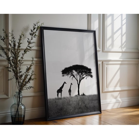 Wildlife Giraffe And Acacia Tree And Safari Photography Poster , Poster ...