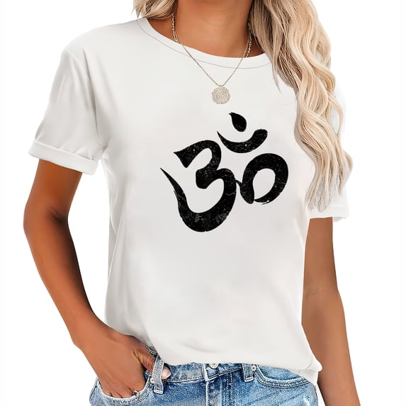 Vintage Retro Om Meditation Spiritual Indian Yoga Women's Graphic T-Shirt with Personality Print - Cute Tops for Women