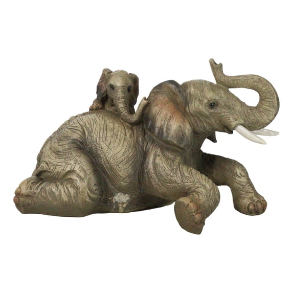 Wildlife Jungle Play Safari Savanna Elephant Father and Calf Resting Figurine