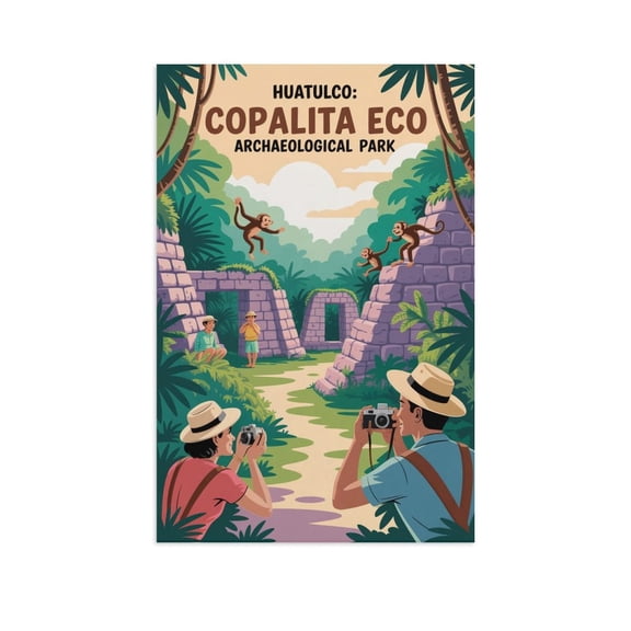 Wildlife Jungle Wall Art Copalita Eco Archaeological Park Huatulco Mexico Retro Travel Poster Vintage Archaeology Decor Canvas Poster