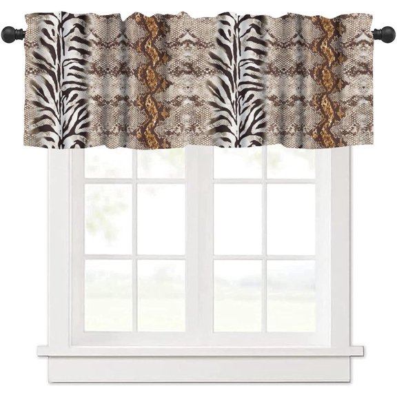 Wildlife Leopard Print Kitchen Curtain Valance, Modern Wild Animal Snake Skin Animal Skin Python Pattern Window Valance, for Bedroom Living Room Cafe Bathroom 1 Panels W54xL18in