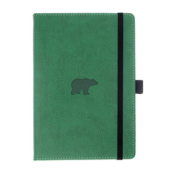 Wildlife Lined Medium Notebook, A5 - Hardcover - Cream 100gsm Ink-Proof Paper - Includes Pocket, Bookmark - Bear-Green