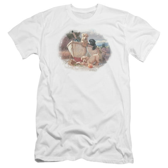 Wildlife Lunch Break Lab Pups Premium Canvas Adult Slim Fit 30/1 T-Shirt White
