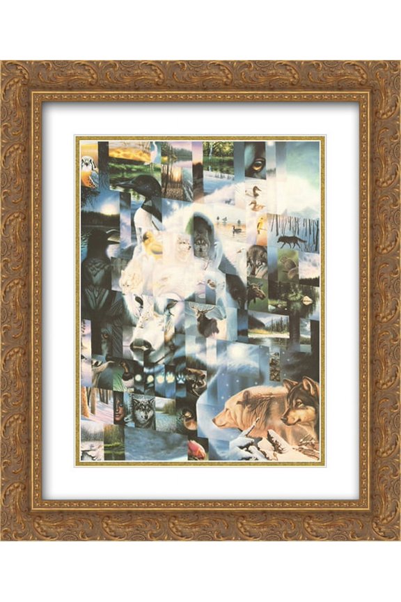 Wildlife Mosaics Wolf 2x Matted 20x24 Gold Ornate Framed Art Print by Daniel Renn Pierce
