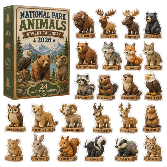 Wildlife National Park Animal Advent Calendar 2026, 24 Days 2D Christmas Countdown Calendar Blind Box with Surprise Each Day, Christmas Decorations for Xmas Tree, Christmas Gifts