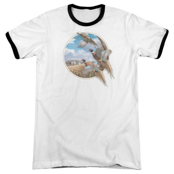 Wildlife October Memories Pheasants Adult Ringer T-Shirt White Black