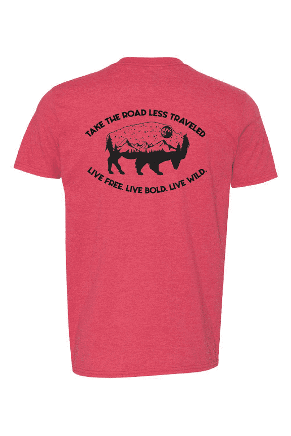 Men's 'Road Less Traveled' Mountain Buffalo Camping T-Shirt