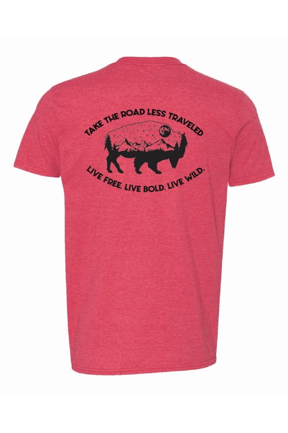 Men's 'Road Less Traveled' Mountain Buffalo Camping T-Shirt