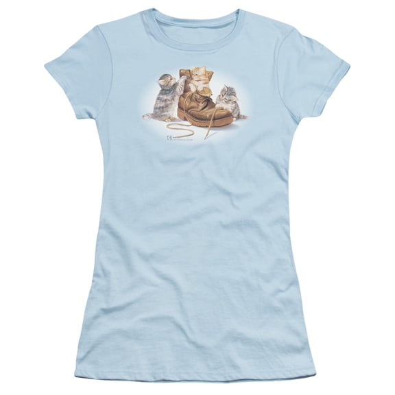 Wildlife Playful Kittens Junior Women's T-Shirt Sheer Light Blue