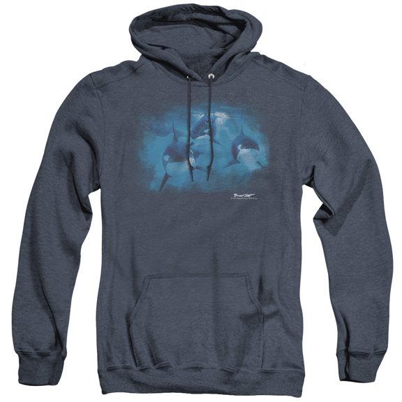 Wildlife Pod Of Orcas Adult Heather Hoodie Sweatshirt Navy