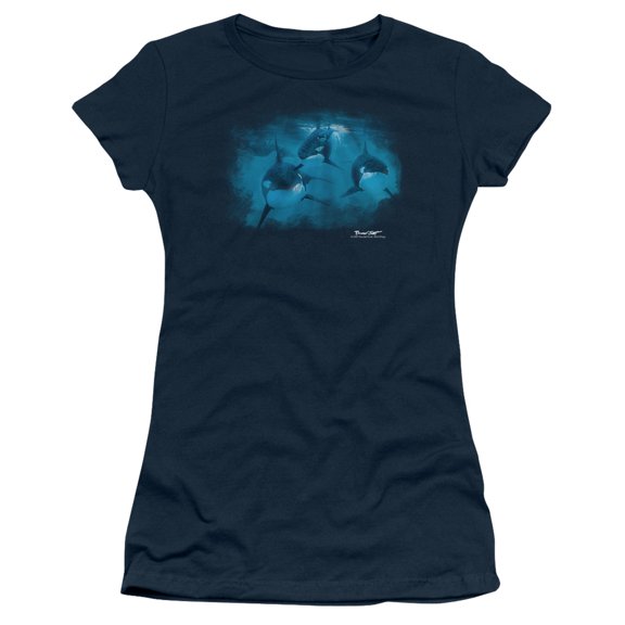 Wildlife Pod Of Orcas S/S Junior Women's T-Shirt Sheer Navy