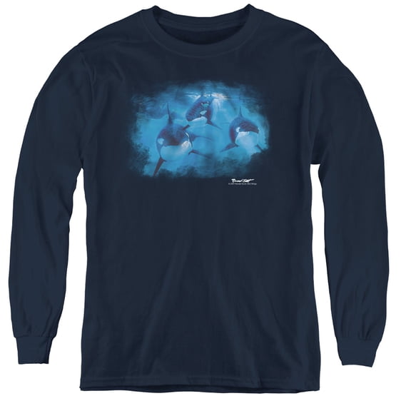 Wildlife Pod Of Orcas Youth Long Sleeve T-Shirt Navy
