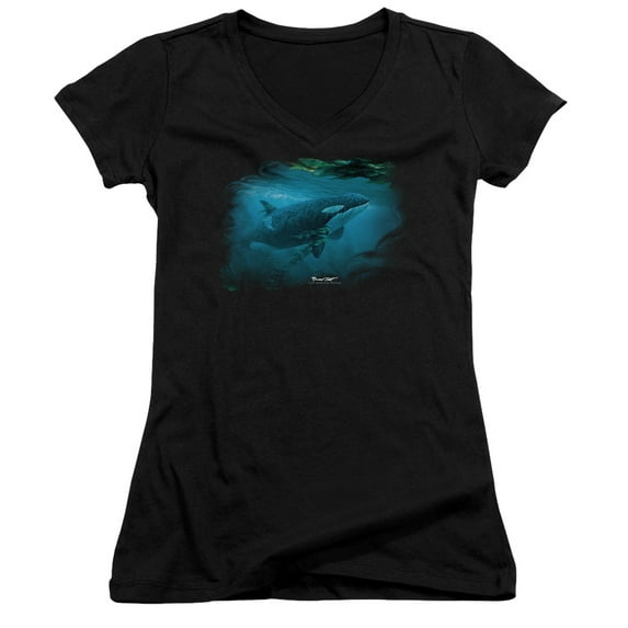 Wildlife Pursuit Thru The Kelp Orca Junior Women's T-Shirt V-Neck T-Shirt Black