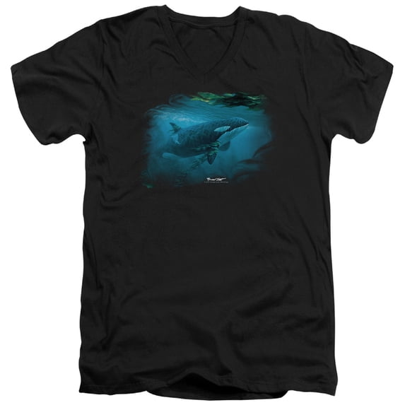 Wildlife Pursuit Thru The Kelp Orca S/S Adult V-Neck T-Shirt Black