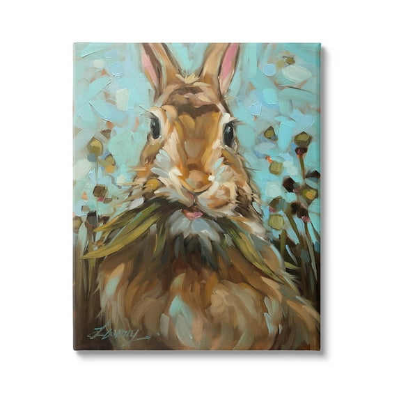 Wildlife Rabbit Eating Grass Animals & Insects Painting Gallery Wrapped Canvas Print Wall Art