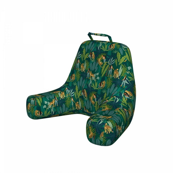 Wildlife Reading Pillow Cover, Girl in Jungle Along a Leopard Illustration Wild Forest Themed Design, Unstuffed Printed Bed Rest Case from Soft Fabric, XL Size, Hunter Green Dark Teal, by Ambesonne