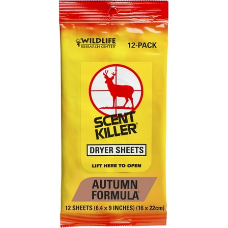 Wildlife Research Center, Scent Killer Autumn Formula Dryer Sheets, 12 Sheets for Hunting