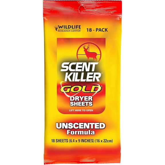 Wildlife Research Scent Killer Gold Dryer Sheets (Unscented) 18 Count (Pack of 1)