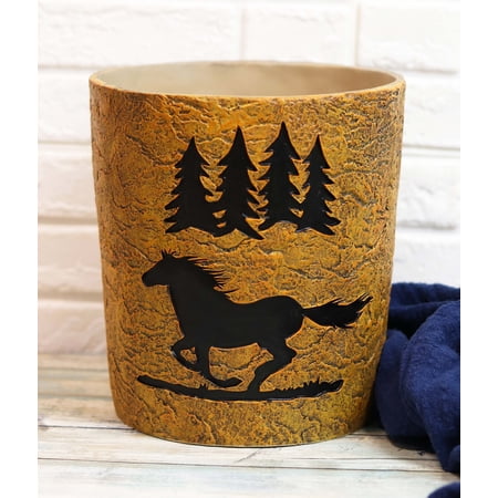 Wildlife Rustic Mustang Horse Pine Trees Forest Waste Basket Dry Trash Bin Decor