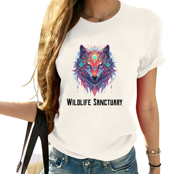 Wildlife Sanctuary Wolf Painting Animal Lover Cool Women's Graphic T-Shirt with Vintage Style - Perfect Birthday or Christmas Gift White