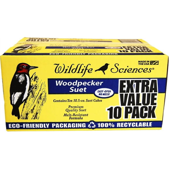 Wildlife Sciences 10 Pack of Woodpecker Suet Cakes | 10 Pack of Suet Cakes for Wild Birds