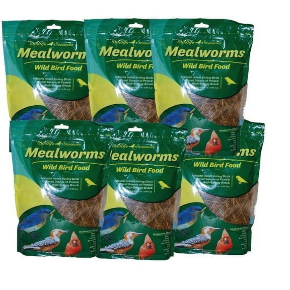Wildlife Sciences 6 Pack of 7 oz Dried Mealworms | Wild Bird Food | Chicken treats